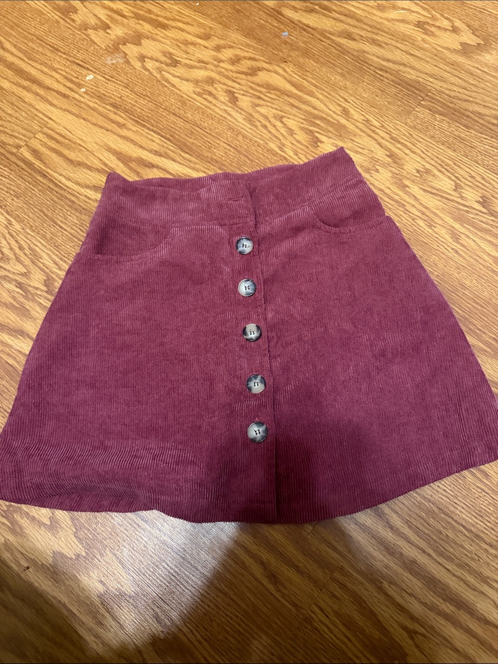 Amy Byer Burgundy Corduroy Button-Front Mini Skirt